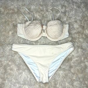 Shade & Shore Crochet Underwire Bikini Off White 2pc size 36B/medium
